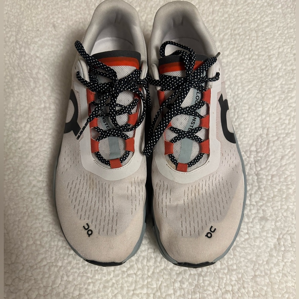 On Running Men's Athletic Shoes - White with Black and Orange Accents
